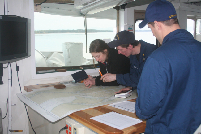 Checking on the location of the NOAA Ship FAIRWEATHER as it traverses theInside Passage