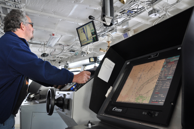 Monitoring NOAA Ship FAIRWEATHER's position on an electronic chart off CapePrince of Wales, the westernmost point of North America