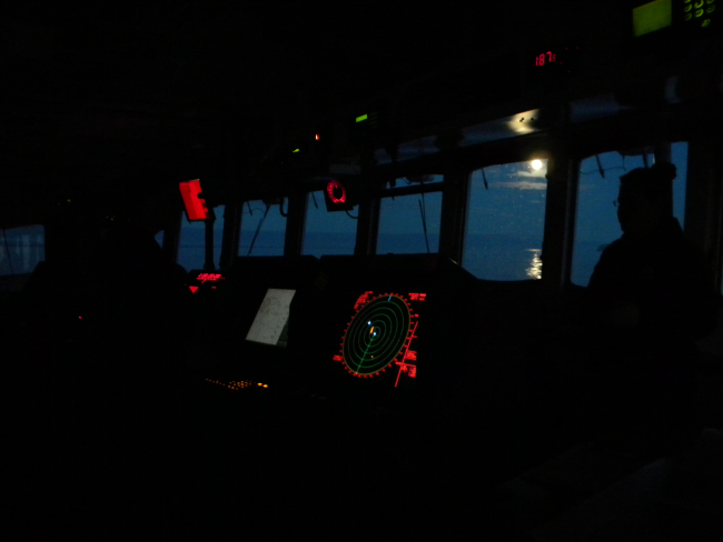 Bridge watch at night on the NOAA Ship FAIRWEATHER in the Chukchi Sea