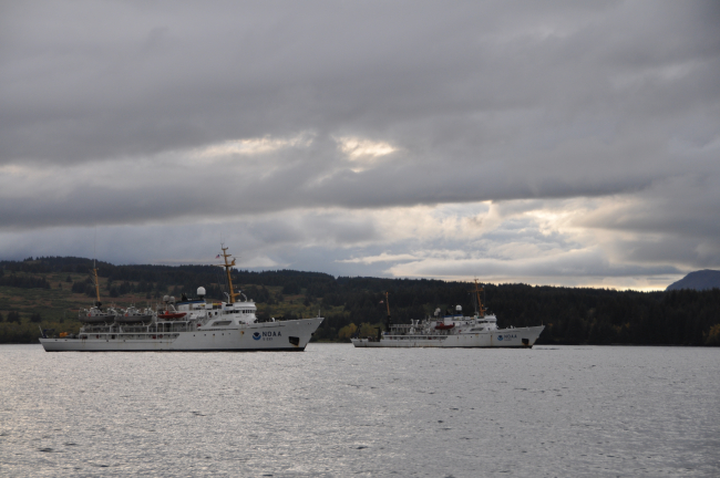 NOAA Ships RAINIER  (S221) and FAIRWEATHER posing for the camera