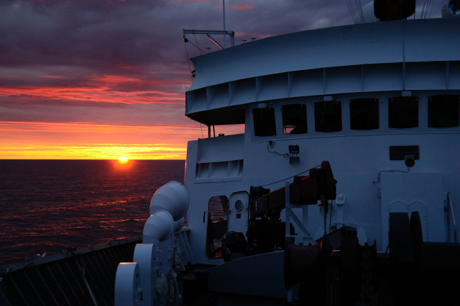 Looking aft to a dramatic sunset