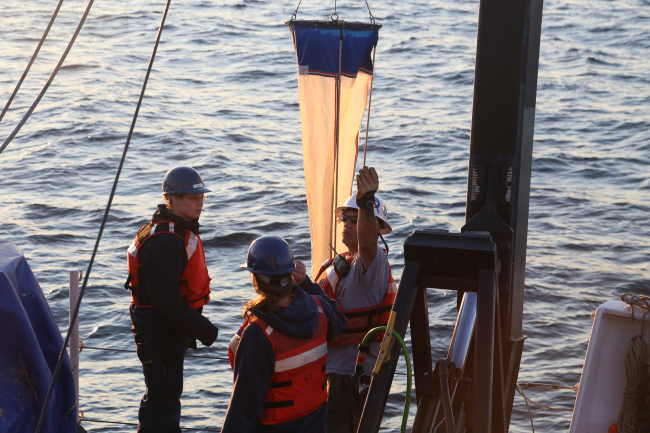 Deploying Bongo nets from NOAA Ship FAIRWEATHER