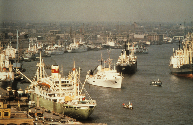 NOAA Ship OCEANOGRAPHER in Shanghai Harbor during historic trip asfirst United States Government vessel to enter their waters since 1948
