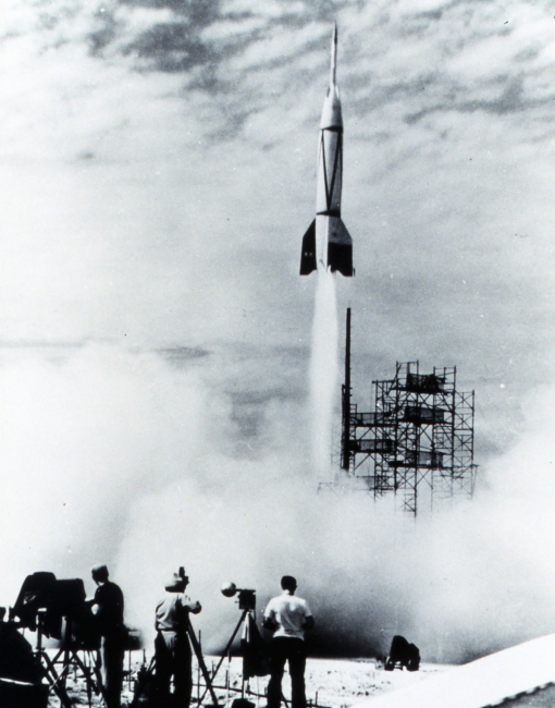 A V-2 missile being launched - these missiles were used for early upperatmosphere studies