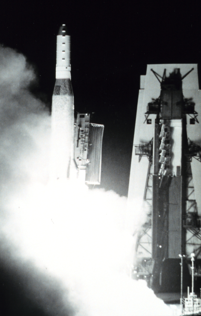 TIROS-N  lifts off carried aloft by an Atlas launch vehicle
