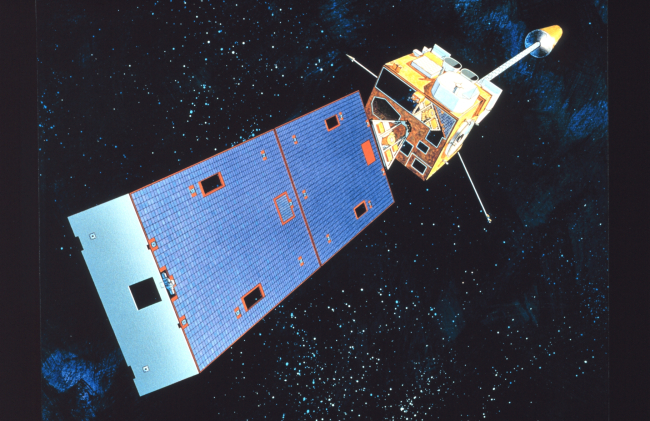 Graphic of GOES-I-M, the present generation of GOES-NEXT satellites