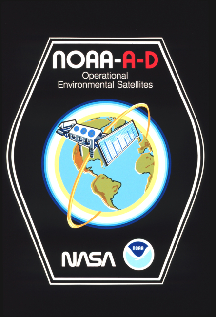 Graphic of briefcase sticker art lauding NOAA A-D, the first of the TIROS-Npolar-orbiting satellites