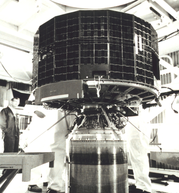 ESSA-9, designated TOS-G prior to launch, shown during final checkout prior tobeing placed aboard launch vehicle