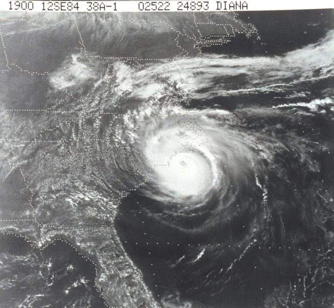 TIROS-N view of Hurricane Diana churning off North Carolina coast