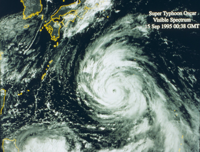 Super Typhoon Oscar SE of Japan near peak intensity
