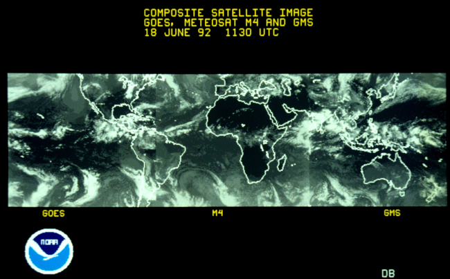 Composite geostationary satellite image of band of Earth