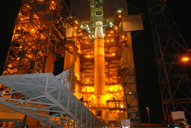 Delta IV rocket launch vehicle prior to mating with satellite