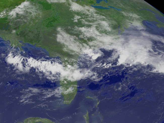 A low pressure system producing a line of storms over parts of the Southern andEastern United States