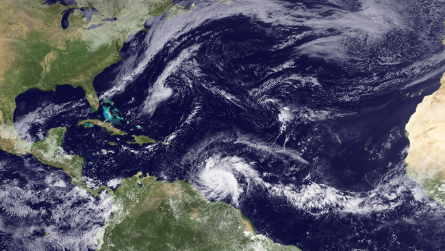 Tropical Storm Shary, a small system is seen south southwest of Bermuda