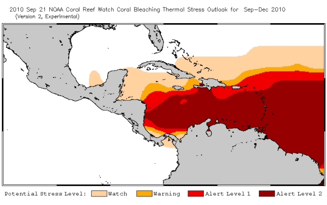 Coral reef watch coral bleaching thermal stress outlook graphic