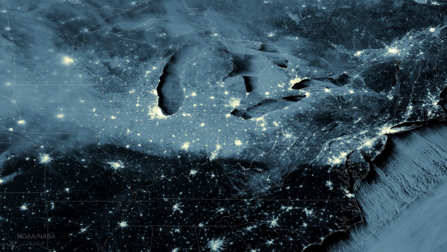 The Suomi NPP satellite's Day/Night Band (D/NB) captured a fairly clear view ofportions of the eastern United States
