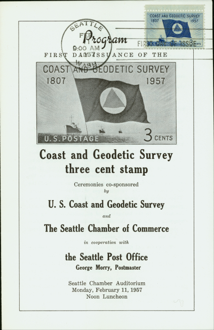 Seattle program honoring the first day issue of a commemorative stamp honoringthe United States Coast and Geodetic Survey