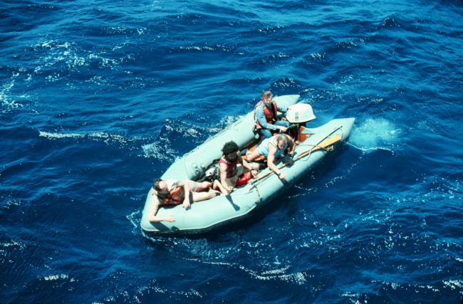 Zodiac rubber  boat off of DISCOVERER