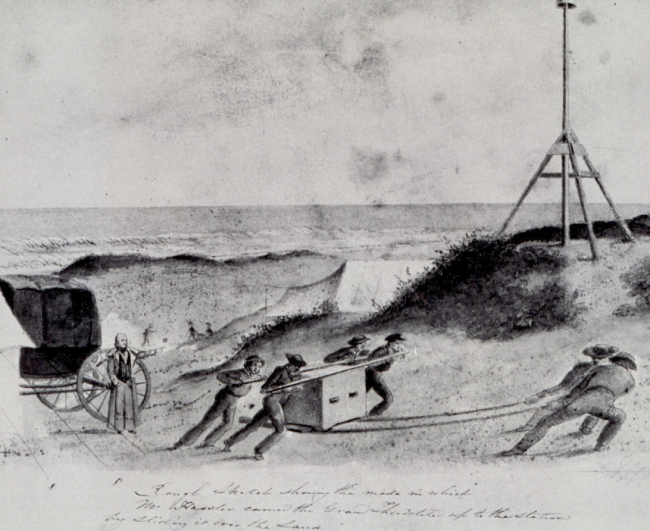 Ferdinand Hassler directing the movement of the great theodolite to the station