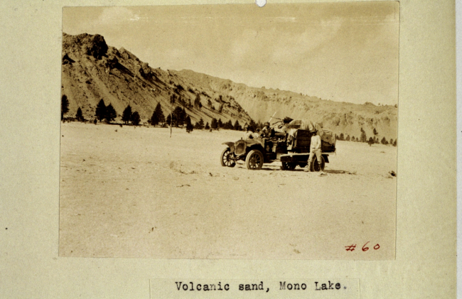 Crossing volcanic sand at Mono Lake