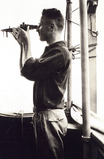 Lieutenant Roswell Bolstad measuring a horizontal angle