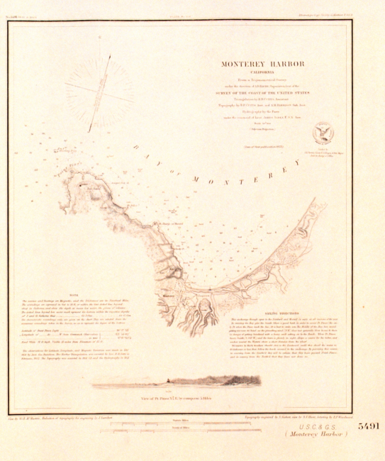 Monterey Harbor with view of Point Pinos lighthouse, 1852