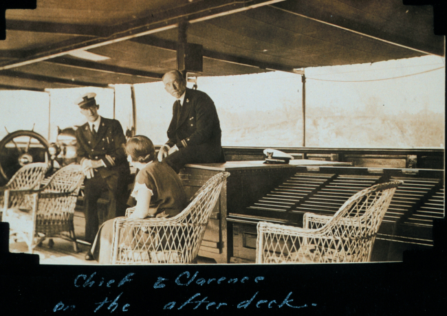 Chief Engineer of the OCEANOGRAPHER and Lieutenant Clarence Burmister on theafter deck of the USC&GS; OCEANOGRAPHER