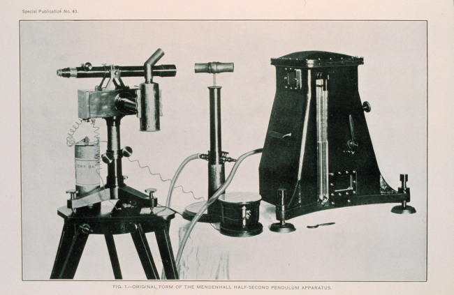 Original form of Mendenhall half-second pendulum gravity measuring apparatus