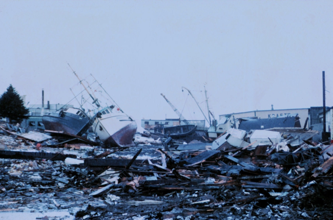 Tsunami damage at Kodiak following 1964 Good Friday Earthquake