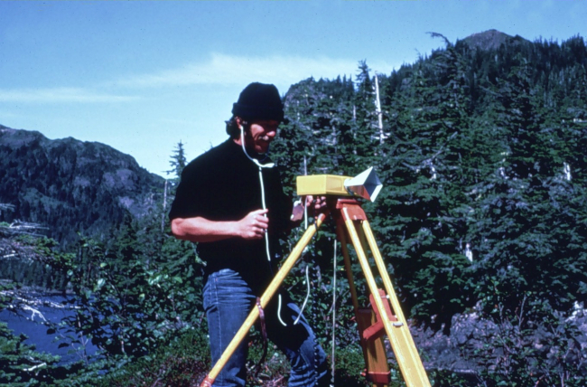 Operating a model CA1000 Tellurometer which was a microwave distancemeasuring instrument