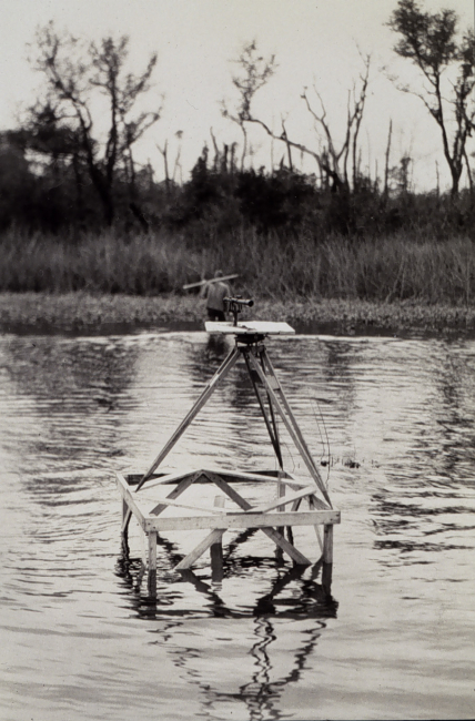 Plane table setup in shoal water - legs driven about 6 into sand