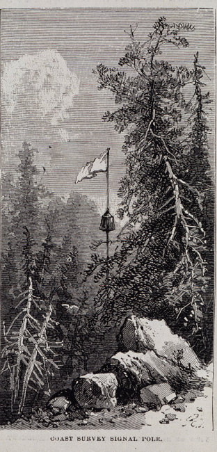 Signal pole with flag and tin cone for reflecting sunlight