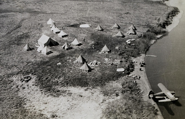 Birdseye view of an orderly campsite