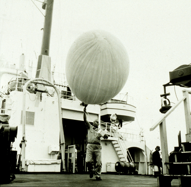 Meteorological radiosonde balloon being released