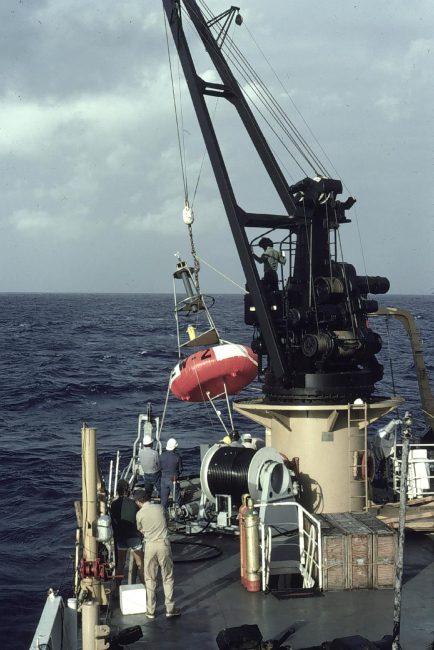 Deploying deep-ocean moored buoy