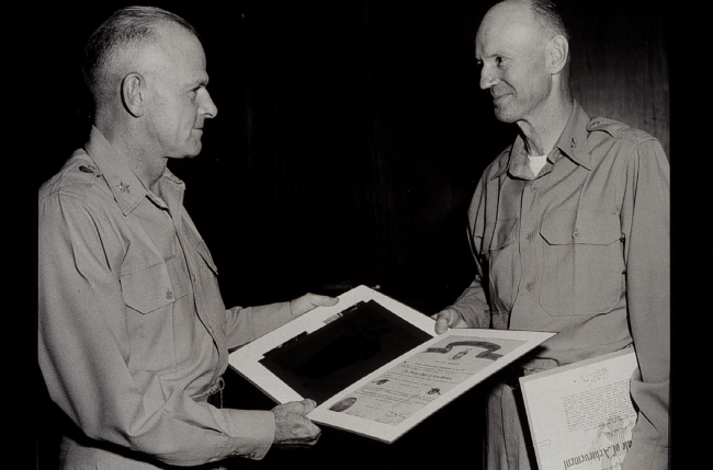 Postwar - Joseph Lushene receiving award for geophysical work