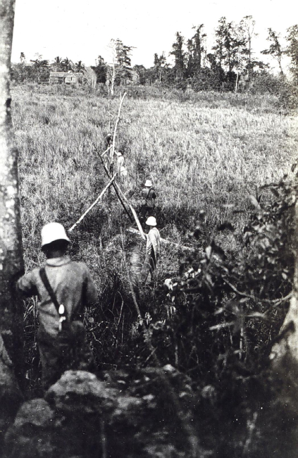 Measuring a base line through the tall sawgrass