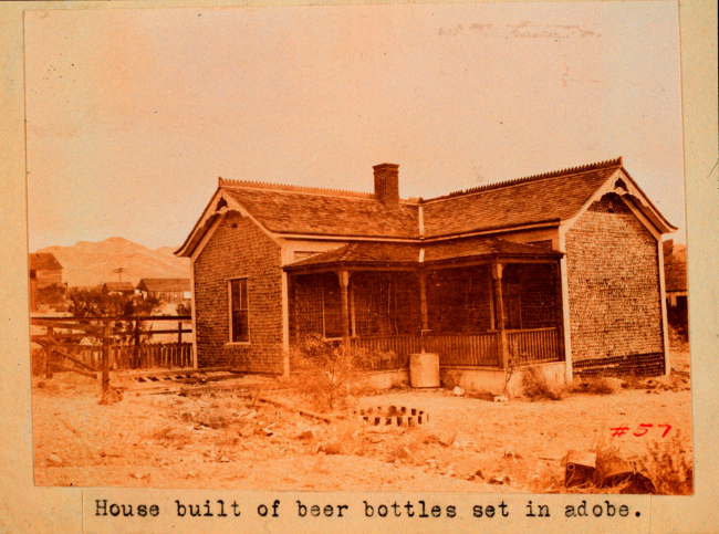 A house constructed from beer bottles on the Nevada-California border