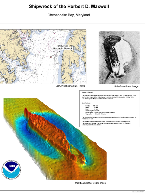 Sidescan and multi-beam sonar images of the 4-masted schoonerHERBERT D