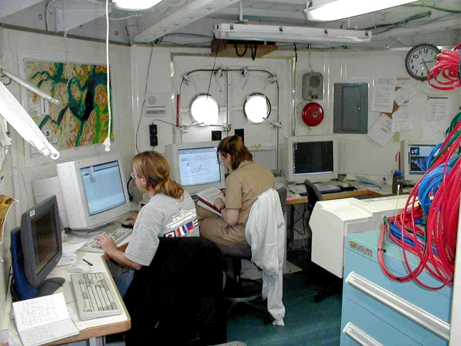 Hydrographic data processing office of NOAA survey ship