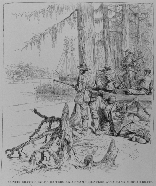 Confederate sharp-shooters attacking the mortar-boats during the Battle of NewOrleans