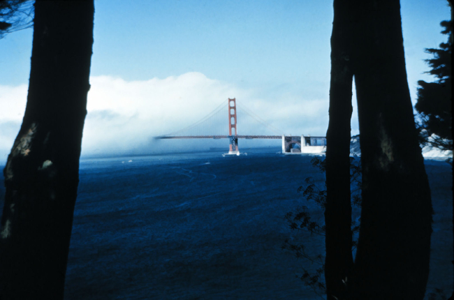 North side of the Golden Gate Bridge disappearing into the fog
