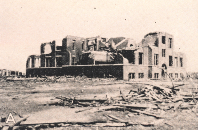 Ruins of the Longfellow School where 17 children were killed