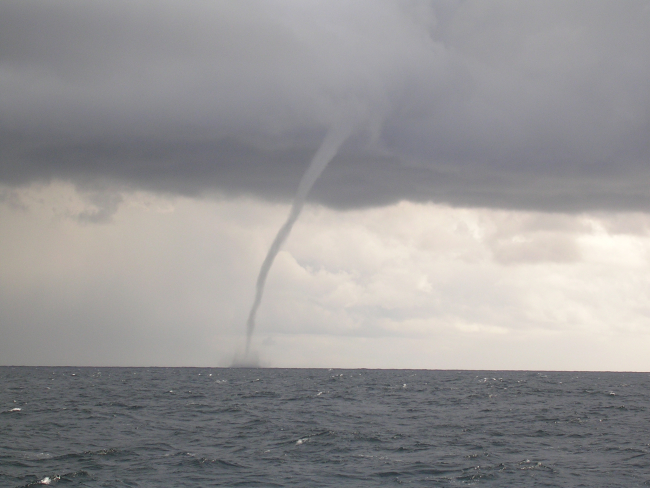 A rare waterspout off the Oregon coast as seen from the contract fisheriesR/V EXCALIBUR