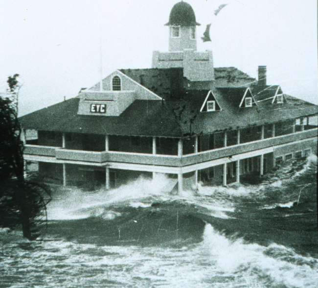 Storm surge from Hurricane Carol lashes Rhode Island Yacht Club