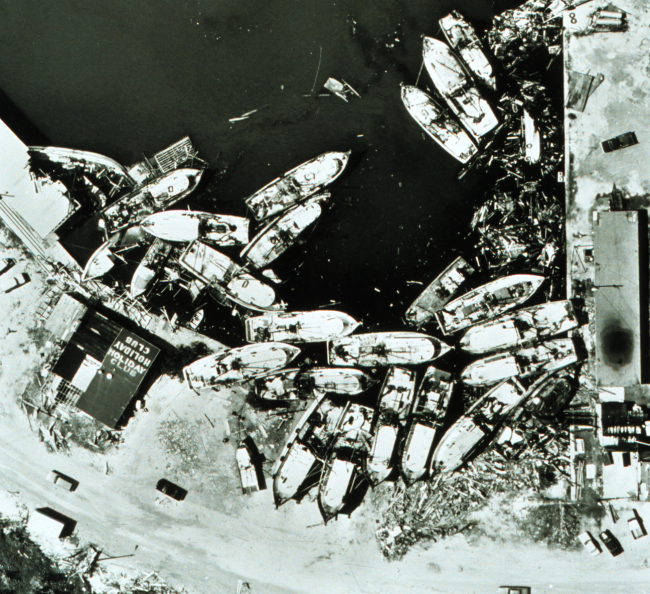 The Holiday Club at Aransas Pass, Texas - the scene of mass groundingsShrimp fleet aground after Hurricane Celia
