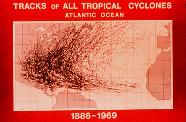 Hurricane tracks from 1886-1969