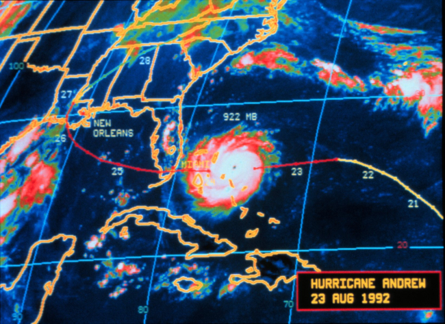 Hurricane Andrew - infrared image at maximum intensityAugust 23, 1992