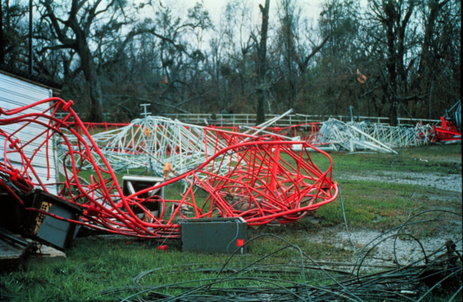 Hurricane Andrew - The twisted and tangled remains of a radio towerThis was north of Garden City on U