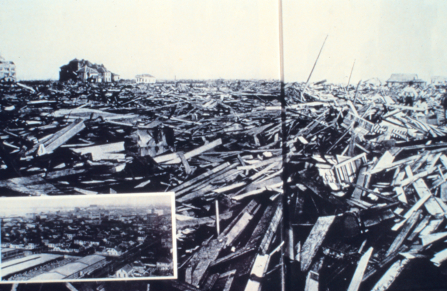 The Galveston Hurricane - Damage caused by the hurricane and storm surgeThis was the greatest natural disaster in terms of loss of life in U